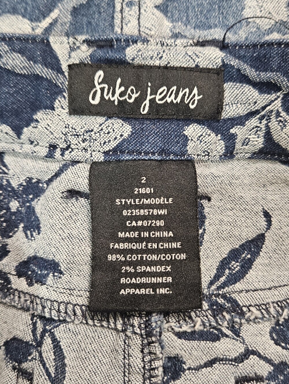 Suko Jeans Floral Denim Mini Skirt Size 2 Blue White Stretch Jean Skirt - Picture 10 of 10